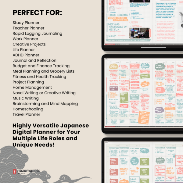Dated Academic 2025 2026 Digital Planner Yume Techo NozomuNoto Notebook Daily Weekly Monthly Calendar Japanese Multipurpose Minimalist ADHD Bullet Journal Hyperlinked PDF Goodnotes Notability Landscape Android iPad Student Noteshelf Samsung Hobonichi Noteful Penly Kilonotes Collanote Zoomnotes