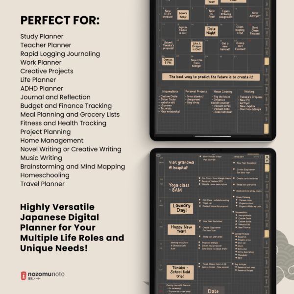 Dated Academic 2025 2026 Digital Planner Yume Techo NozomuNoto Notebook Daily Weekly Monthly Calendar Japanese Multipurpose Minimalist ADHD Bullet Journal Hyperlinked PDF Goodnotes Notability Portrait Android iPad Student Noteshelf Samsung Notes Hobonichi Noteful Penly Kilonotes Collanote Zoomnotes Samsung Notes Xodo