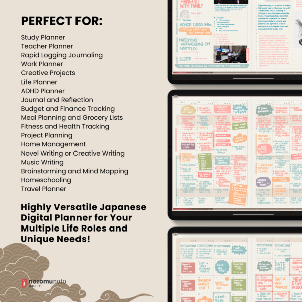 Dated Academic 2025 2026 Digital Planner Yume Techo NozomuNoto Notebook Daily Weekly Monthly Calendar Japanese Multipurpose Minimalist ADHD Bullet Journal Hyperlinked PDF Goodnotes Notability Landscape Android iPad Student Noteshelf Samsung Hobonichi Noteful Penly Kilonotes Collanote Zoomnotes
