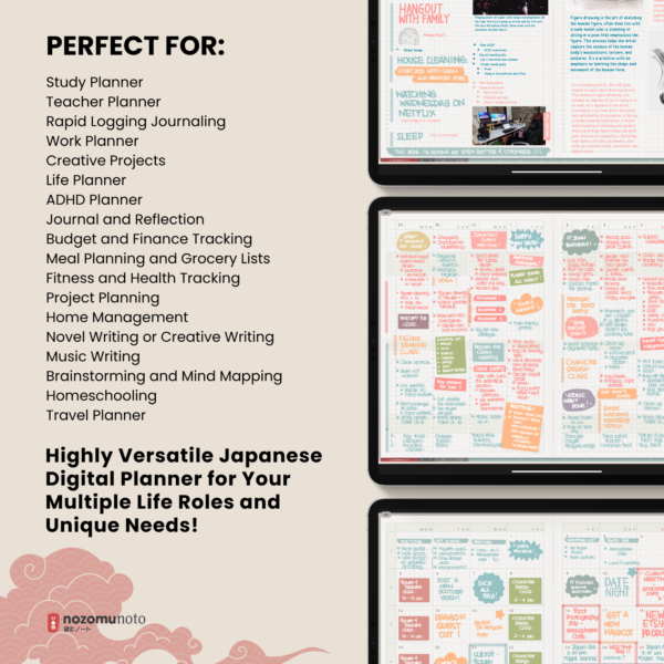 Dated Academic 2025 2026 Digital Planner Yume Techo NozomuNoto Notebook Daily Weekly Monthly Calendar Japanese Multipurpose Minimalist ADHD Bullet Journal Hyperlinked PDF Goodnotes Notability Landscape Android iPad Student Noteshelf Samsung Hobonichi Noteful Penly Kilonotes Collanote Zoomnotes