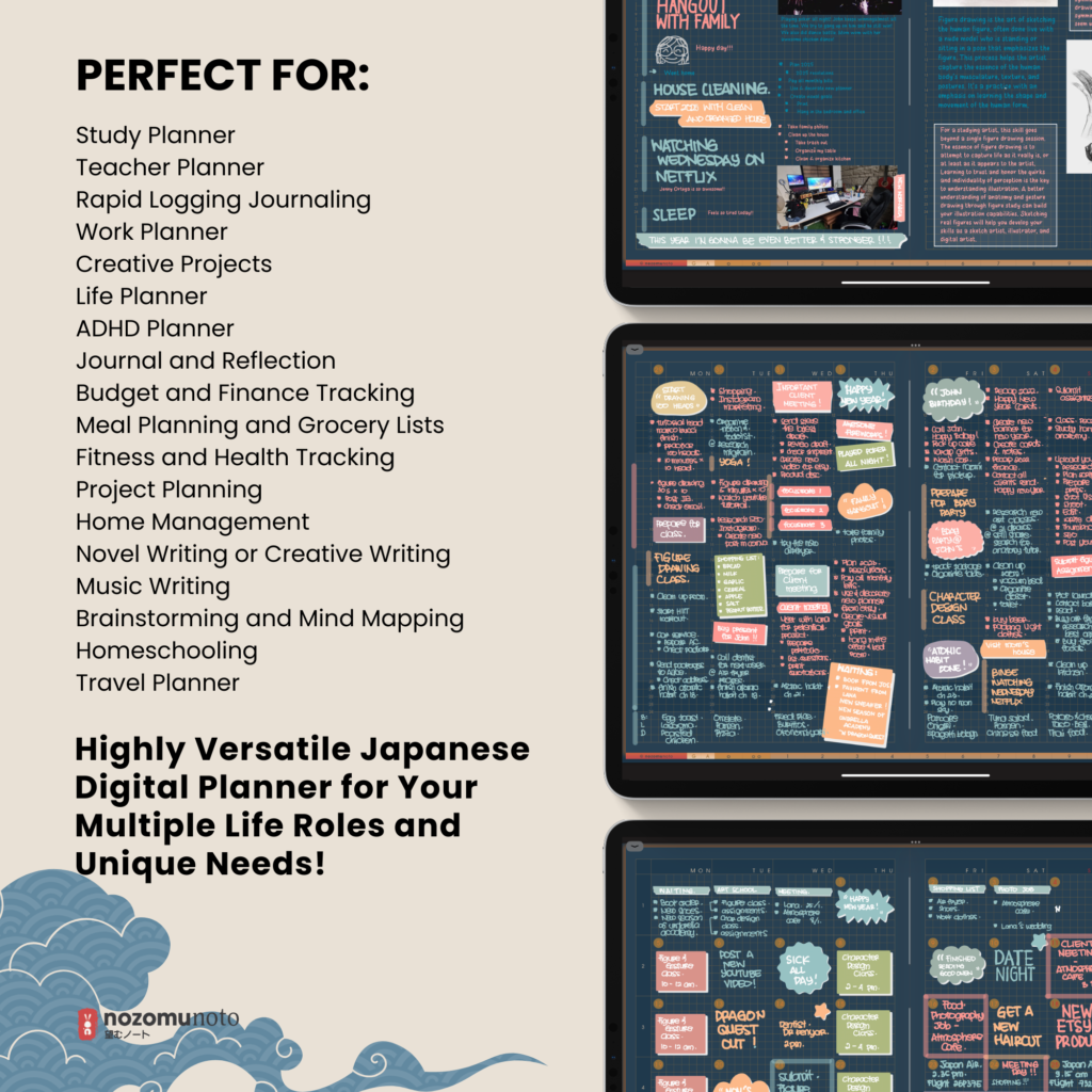 Dated Academic 2025 2026 Digital Planner Yume Techo NozomuNoto Notebook Daily Weekly Monthly Calendar Japanese Multipurpose Minimalist ADHD Bullet Journal Hyperlinked PDF Goodnotes Notability Landscape Android iPad Student Noteshelf Samsung Hobonichi Noteful Penly Kilonotes Collanote Zoomnotes