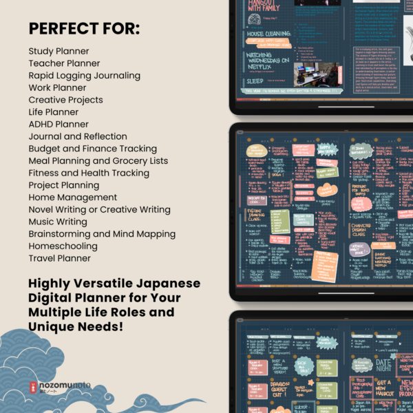 Dated Academic 2025 2026 Digital Planner Yume Techo NozomuNoto Notebook Daily Weekly Monthly Calendar Japanese Multipurpose Minimalist ADHD Bullet Journal Hyperlinked PDF Goodnotes Notability Landscape Android iPad Student Noteshelf Samsung Hobonichi Noteful Penly Kilonotes Collanote Zoomnotes
