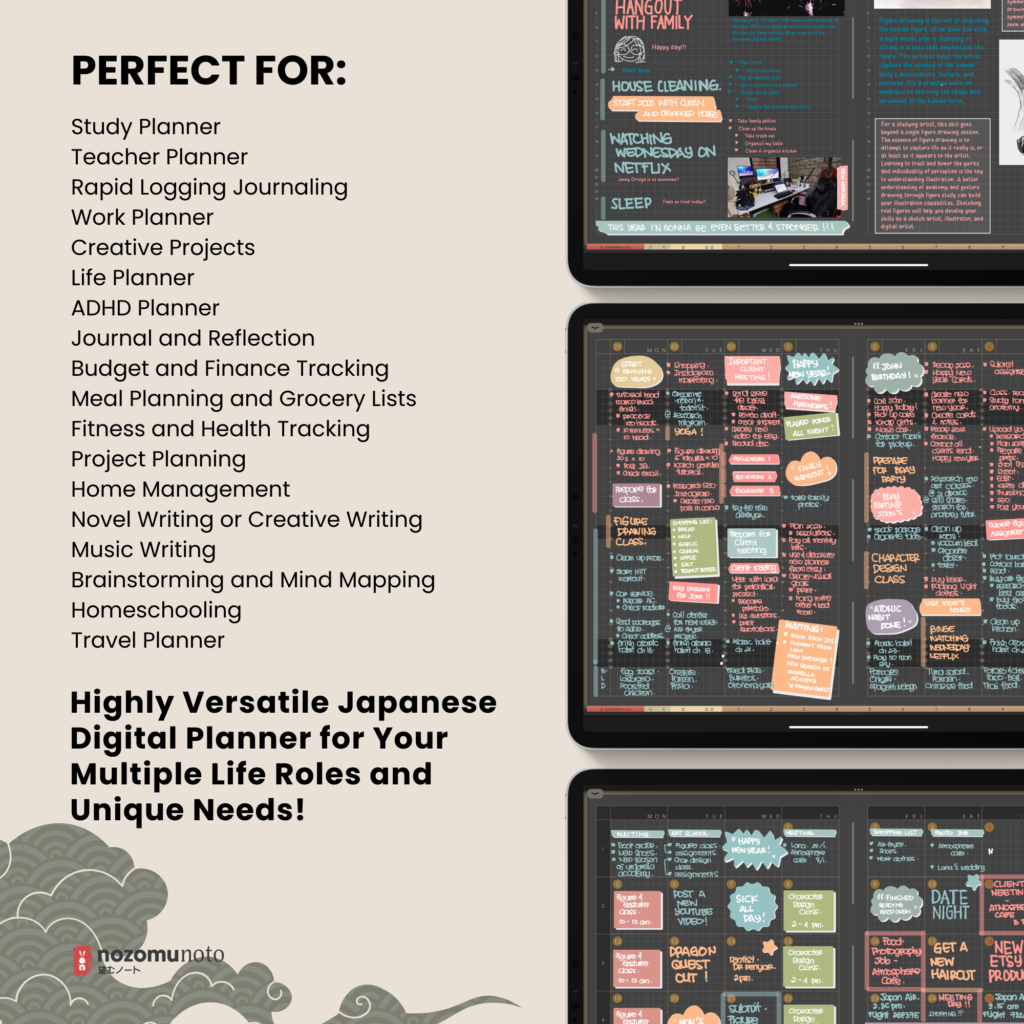 Dated Academic 2025 2026 Digital Planner Yume Techo NozomuNoto Notebook Daily Weekly Monthly Calendar Japanese Multipurpose Minimalist ADHD Bullet Journal Hyperlinked PDF Goodnotes Notability Landscape Android iPad Student Noteshelf Samsung Hobonichi Noteful Penly Kilonotes Collanote Zoomnotes