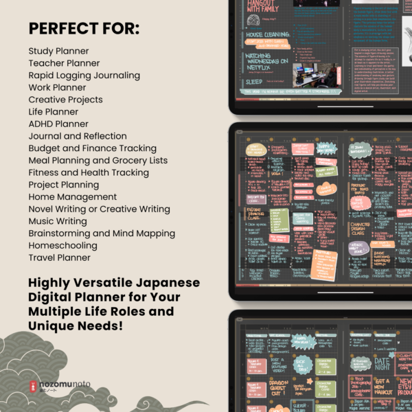 Dated Academic 2025 2026 Digital Planner Yume Techo NozomuNoto Notebook Daily Weekly Monthly Calendar Japanese Multipurpose Minimalist ADHD Bullet Journal Hyperlinked PDF Goodnotes Notability Landscape Android iPad Student Noteshelf Samsung Hobonichi Noteful Penly Kilonotes Collanote Zoomnotes