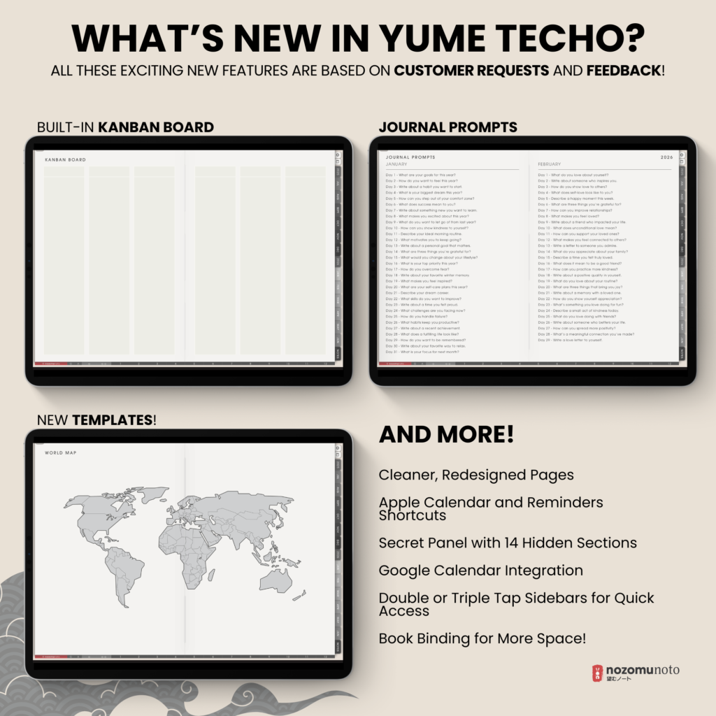 Dated Academic 2025 2026 Digital Planner Yume Techo NozomuNoto Notebook Daily Weekly Monthly Calendar Japanese Multipurpose Minimalist ADHD Bullet Journal Hyperlinked PDF Goodnotes Notability Landscape Android iPad Student Noteshelf Samsung Hobonichi Noteful Penly Kilonotes Collanote Zoomnotes