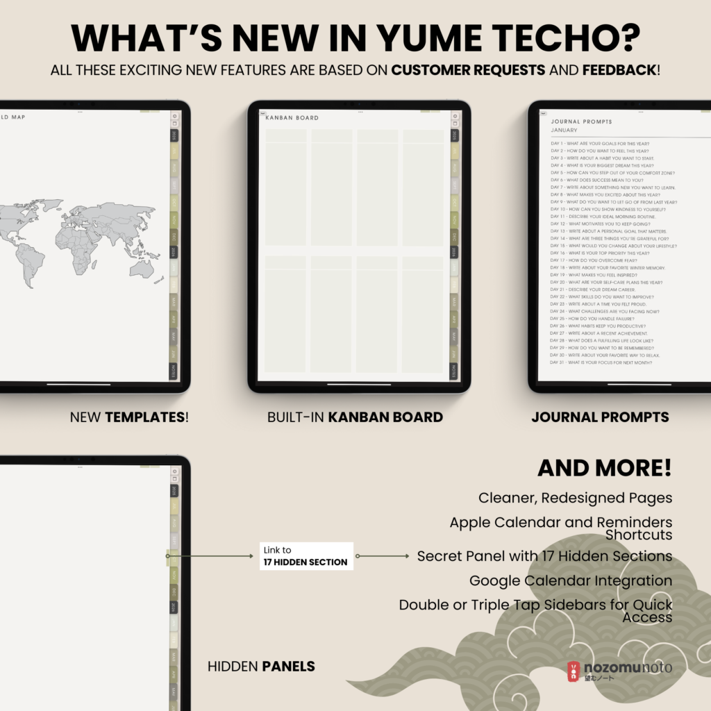 Dated Academic 2025 2026 Digital Planner Yume Techo NozomuNoto Notebook Daily Weekly Monthly Calendar Japanese Multipurpose Minimalist ADHD Bullet Journal Hyperlinked PDF Goodnotes Notability Portrait Android iPad Student Noteshelf Samsung Notes Hobonichi Noteful Penly Kilonotes Collanote Zoomnotes Samsung Notes Xodo