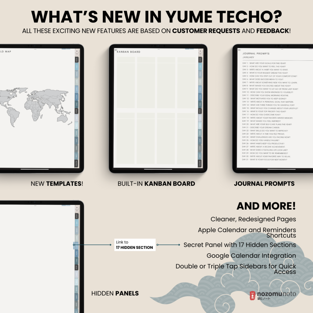 Dated Academic 2025 2026 Digital Planner Yume Techo NozomuNoto Notebook Daily Weekly Monthly Calendar Japanese Multipurpose Minimalist ADHD Bullet Journal Hyperlinked PDF Goodnotes Notability Portrait Android iPad Student Noteshelf Samsung Notes Hobonichi Noteful Penly Kilonotes Collanote Zoomnotes Samsung Notes Xodo