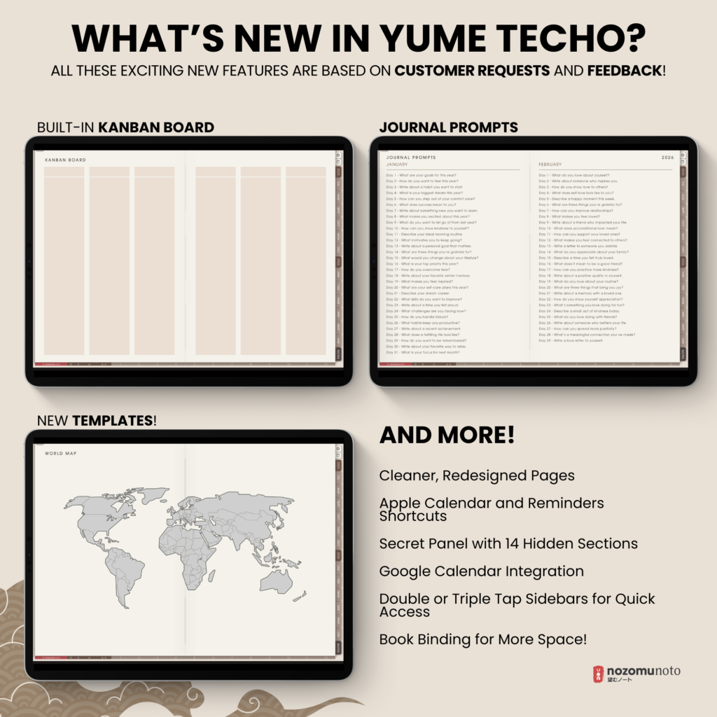Dated Academic 2025 2026 Digital Planner Yume Techo NozomuNoto Notebook Daily Weekly Monthly Calendar Japanese Multipurpose Minimalist ADHD Bullet Journal Hyperlinked PDF Goodnotes Notability Landscape Android iPad Student Noteshelf Samsung Hobonichi Noteful Penly Kilonotes Collanote Zoomnotes
