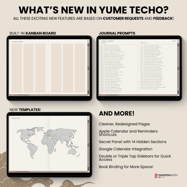 Dated Academic 2025 2026 Digital Planner Yume Techo NozomuNoto Notebook Daily Weekly Monthly Calendar Japanese Multipurpose Minimalist ADHD Bullet Journal Hyperlinked PDF Goodnotes Notability Landscape Android iPad Student Noteshelf Samsung Hobonichi Noteful Penly Kilonotes Collanote Zoomnotes