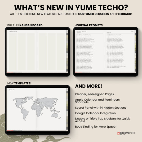 Dated Academic 2025 2026 Digital Planner Yume Techo NozomuNoto Notebook Daily Weekly Monthly Calendar Japanese Multipurpose Minimalist ADHD Bullet Journal Hyperlinked PDF Goodnotes Notability Landscape Android iPad Student Noteshelf Samsung Hobonichi Noteful Penly Kilonotes Collanote Zoomnotes