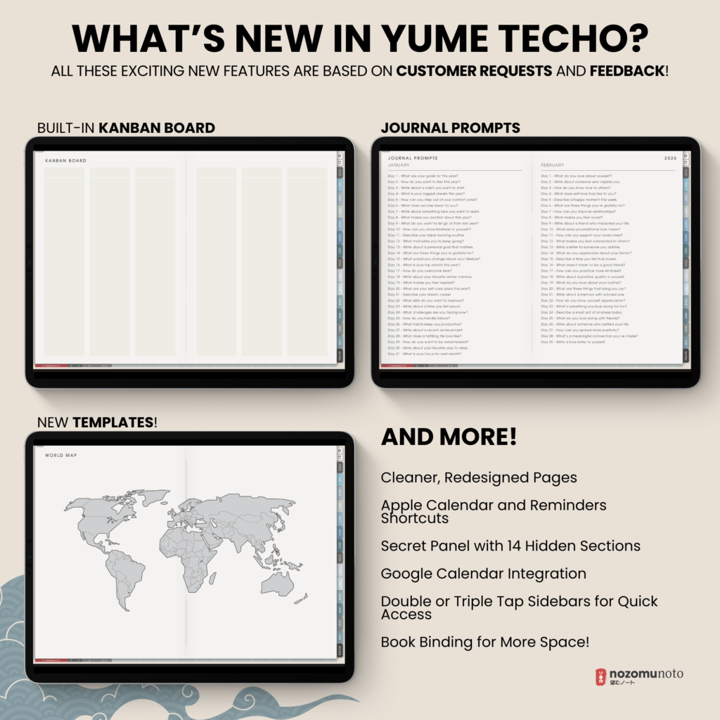 Dated Academic 2025 2026 Digital Planner Yume Techo NozomuNoto Notebook Daily Weekly Monthly Calendar Japanese Multipurpose Minimalist ADHD Bullet Journal Hyperlinked PDF Goodnotes Notability Landscape Android iPad Student Noteshelf Samsung Hobonichi Noteful Penly Kilonotes Collanote Zoomnotes