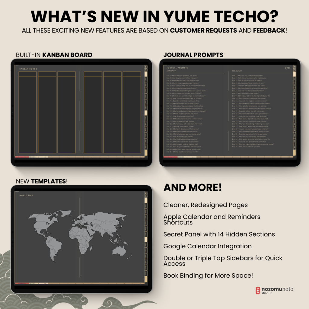 Dated Academic 2025 2026 Digital Planner Yume Techo NozomuNoto Notebook Daily Weekly Monthly Calendar Japanese Multipurpose Minimalist ADHD Bullet Journal Hyperlinked PDF Goodnotes Notability Landscape Android iPad Student Noteshelf Samsung Hobonichi Noteful Penly Kilonotes Collanote Zoomnotes