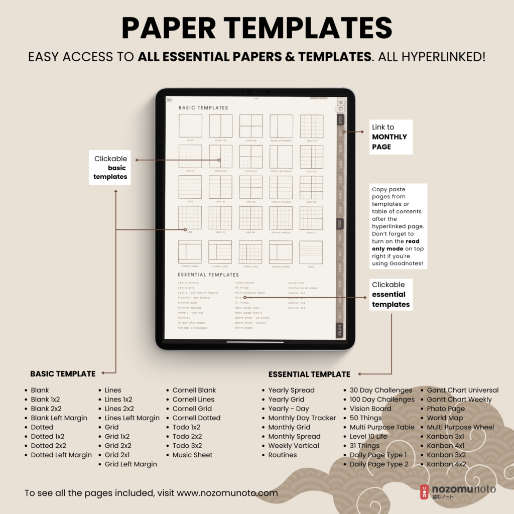 Dated Academic 2025 2026 Digital Planner Yume Techo NozomuNoto Notebook Daily Weekly Monthly Calendar Japanese Multipurpose Minimalist ADHD Bullet Journal Hyperlinked PDF Goodnotes Notability Portrait Android iPad Student Noteshelf Samsung Notes Hobonichi Noteful Penly Kilonotes Collanote Zoomnotes Samsung Notes Xodo