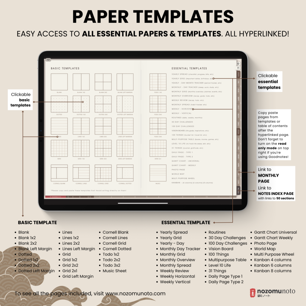 Dated Academic 2025 2026 Digital Planner Yume Techo NozomuNoto Notebook Daily Weekly Monthly Calendar Japanese Multipurpose Minimalist ADHD Bullet Journal Hyperlinked PDF Goodnotes Notability Landscape Android iPad Student Noteshelf Samsung Hobonichi Noteful Penly Kilonotes Collanote Zoomnotes