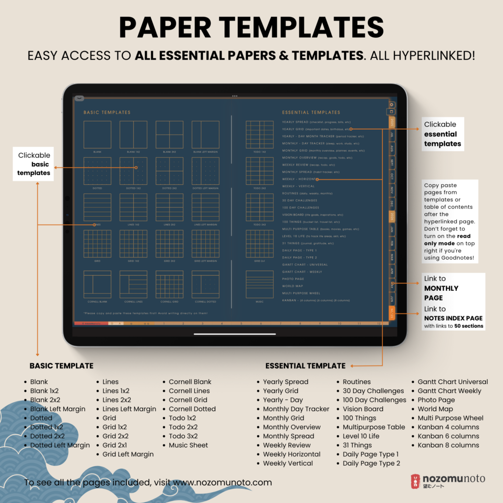 Dated Academic 2025 2026 Digital Planner Yume Techo NozomuNoto Notebook Daily Weekly Monthly Calendar Japanese Multipurpose Minimalist ADHD Bullet Journal Hyperlinked PDF Goodnotes Notability Landscape Android iPad Student Noteshelf Samsung Hobonichi Noteful Penly Kilonotes Collanote Zoomnotes