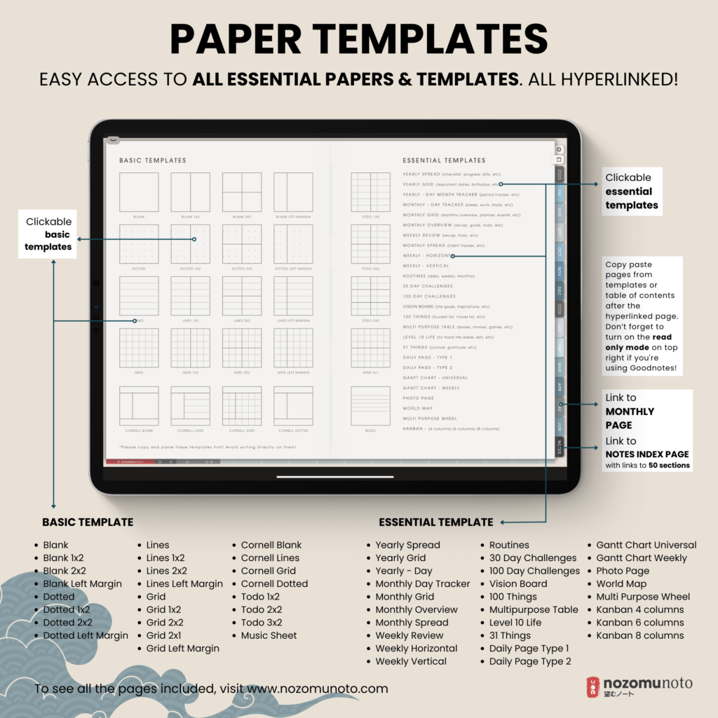 Dated Academic 2025 2026 Digital Planner Yume Techo NozomuNoto Notebook Daily Weekly Monthly Calendar Japanese Multipurpose Minimalist ADHD Bullet Journal Hyperlinked PDF Goodnotes Notability Landscape Android iPad Student Noteshelf Samsung Hobonichi Noteful Penly Kilonotes Collanote Zoomnotes