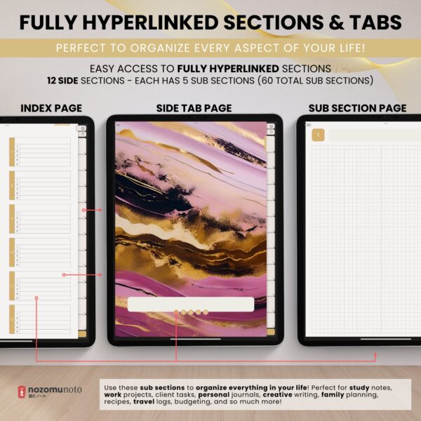 3 Digital Notebook V2 Yume Noto NozomuNoto Japanese Multipurpose Minimalist ADHD Bullet Journal Hyperlinked PDF Goodnotes Notability Android Tablet iPad Student Study Teacher Work Home Bible Travel Cornell Grid Lines Dotted Template Noteshelf Noteful Penly Kilonotes Collanote Zoomnotes Samsung Notes Xodo