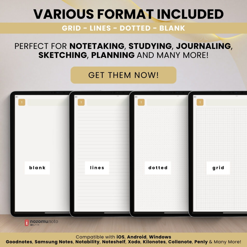 Digital Notebook V2 Yume Noto NozomuNoto Japanese Multipurpose Minimalist ADHD Bullet Journal Hyperlinked PDF Goodnotes Notability Android Tablet iPad Student Study Teacher Work Home Bible Travel Cornell Grid Lines Dotted Template Noteshelf Noteful Penly Kilonotes Collanote Zoomnotes Samsung Notes Xodo