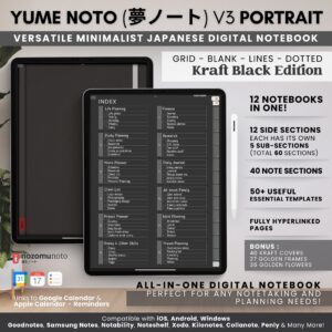 Digital Notebook V2 Yume Noto NozomuNoto Japanese Multipurpose Minimalist ADHD Bullet Journal Hyperlinked PDF Goodnotes Notability Android Tablet iPad Student Study Teacher Work Home Bible Travel Cornell Grid Lines Dotted Template Noteshelf Noteful Penly Kilonotes Collanote Zoomnotes Samsung Notes Xodo