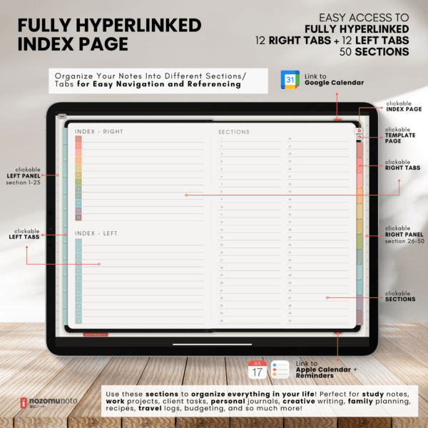 Digital Notebook V1 Landscape Shibui Noto NozomuNoto Japanese Multipurpose Minimalist ADHD Bullet Journal Hyperlinked PDF Goodnotes Notability Android Tablet iPad Student Study Teacher Sketch Cornell Grid Lines Dotted Template Noteshelf Samsung Xodo
