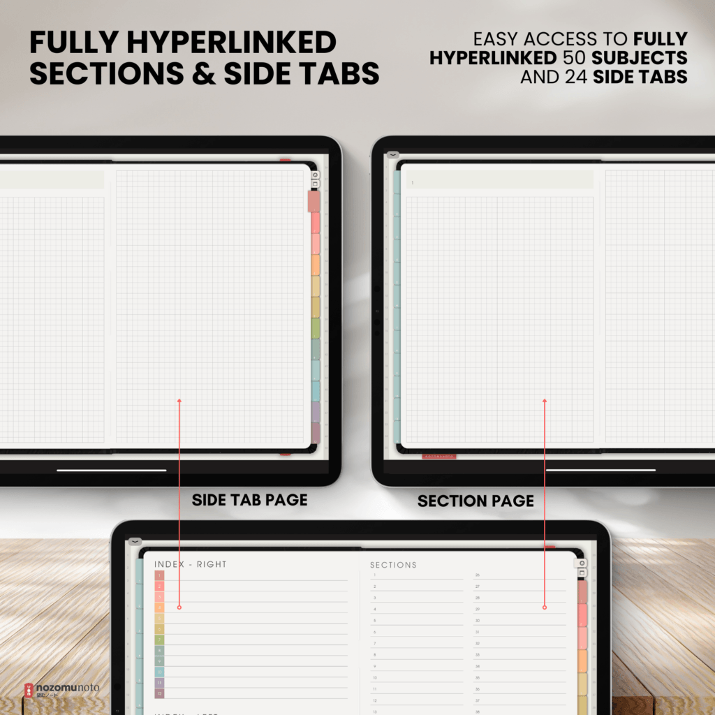 Digital Notebook V1 Landscape Shibui Noto NozomuNoto Japanese Multipurpose Minimalist ADHD Bullet Journal Hyperlinked PDF Goodnotes Notability Android Tablet iPad Student Study Teacher Sketch Cornell Grid Lines Dotted Template Noteshelf Samsung Xodo