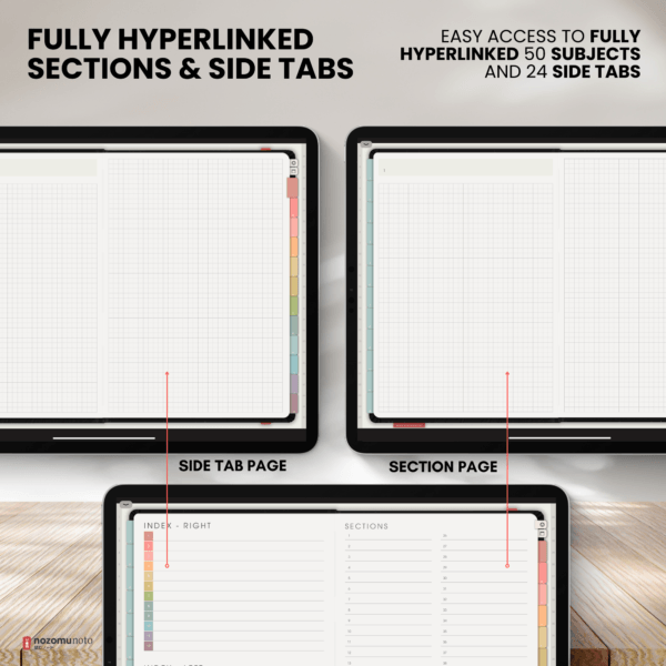 Digital Notebook V1 Landscape Shibui Noto NozomuNoto Japanese Multipurpose Minimalist ADHD Bullet Journal Hyperlinked PDF Goodnotes Notability Android Tablet iPad Student Study Teacher Sketch Cornell Grid Lines Dotted Template Noteshelf Samsung Xodo
