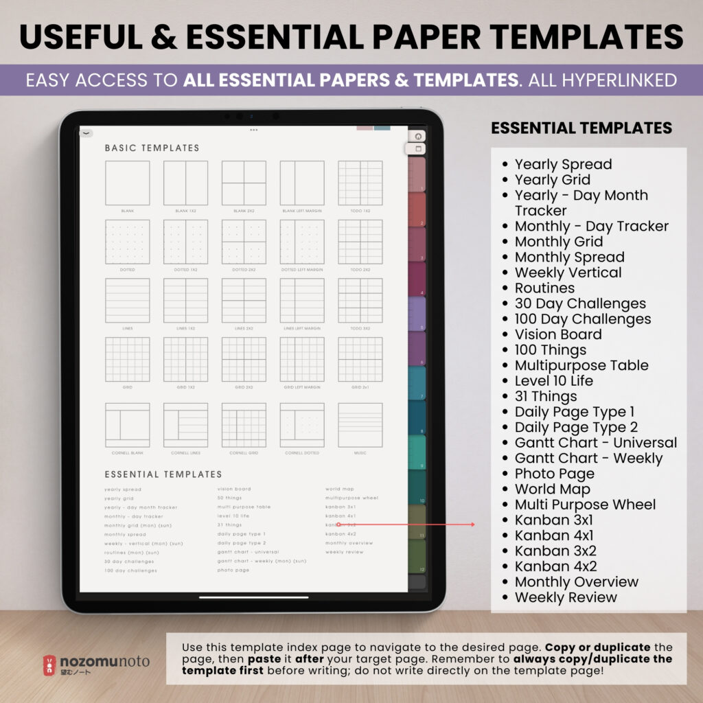 Digital Notebook V2 Yume Noto NozomuNoto Japanese Multipurpose Minimalist ADHD Bullet Journal Hyperlinked PDF Goodnotes Notability Android Tablet iPad Student Study Teacher Work Home Bible Travel Cornell Grid Lines Dotted Template Noteshelf Noteful Penly Kilonotes Collanote Zoomnotes Samsung Notes Xodo