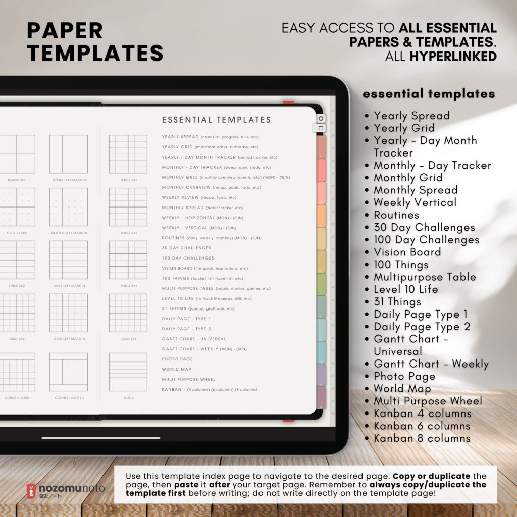 Digital Notebook V1 Landscape Shibui Noto NozomuNoto Japanese Multipurpose Minimalist ADHD Bullet Journal Hyperlinked PDF Goodnotes Notability Android Tablet iPad Student Study Teacher Sketch Cornell Grid Lines Dotted Template Noteshelf Samsung Xodo