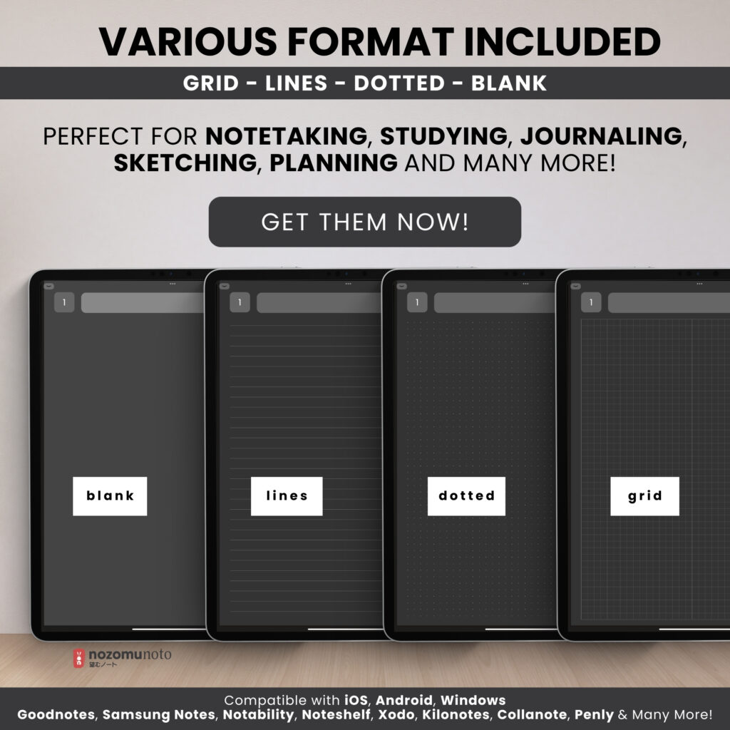 Digital Notebook V2 Yume Noto NozomuNoto Japanese Multipurpose Minimalist ADHD Bullet Journal Hyperlinked PDF Goodnotes Notability Android Tablet iPad Student Study Teacher Work Home Bible Travel Cornell Grid Lines Dotted Template Noteshelf Noteful Penly Kilonotes Collanote Zoomnotes Samsung Notes Xodo
