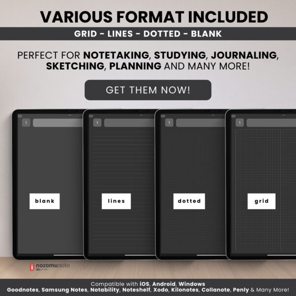 Digital Notebook V2 Yume Noto NozomuNoto Japanese Multipurpose Minimalist ADHD Bullet Journal Hyperlinked PDF Goodnotes Notability Android Tablet iPad Student Study Teacher Work Home Bible Travel Cornell Grid Lines Dotted Template Noteshelf Noteful Penly Kilonotes Collanote Zoomnotes Samsung Notes Xodo