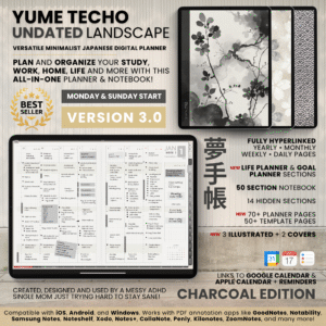 1. Title Undated Digital Planner Yume Techo NozomuNoto Notebook Daily Weekly Monthly Calendar Japanese Multipurpose Minimalist ADHD Bullet Journal Hyperlinked PDF Goodnotes Notability Landscape Android iPad Student Study Noteshelf Samsung Notes Hobonichi Noteful Penly Kilonotes Collanote Zoomnotes
