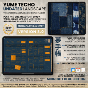 1. Title Undated Digital Planner Yume Techo NozomuNoto Notebook Daily Weekly Monthly Calendar Japanese Multipurpose Minimalist ADHD Bullet Journal Hyperlinked PDF Goodnotes Notability Landscape Android iPad Student Study Noteshelf Samsung Notes Hobonichi Noteful Penly Kilonotes Collanote Zoomnotes
