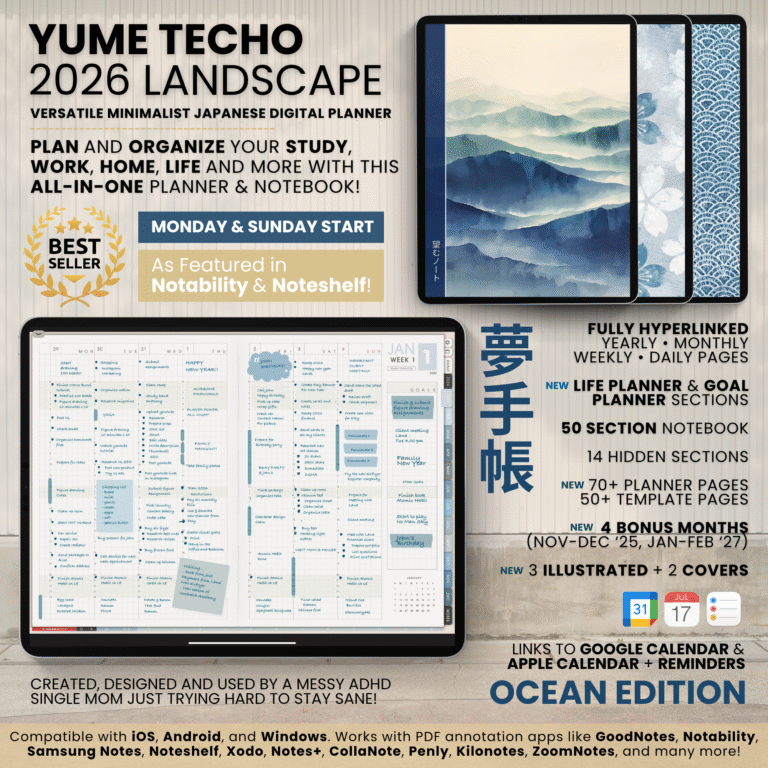 2026 Digital Planner Yume Techo NozomuNoto Notebook Daily Weekly Monthly Calendar Japanese Multipurpose Minimalist ADHD Bullet Journal Hyperlinked PDF Goodnotes Notability Landscape Android iPad Student Study Noteshelf Samsung Notes Hobonichi Noteful Penly Kilonotes Collanote Zoomnotes