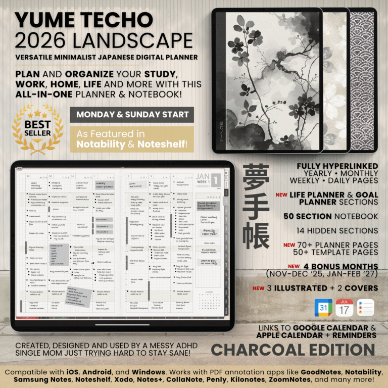 2026 Digital Planner Yume Techo NozomuNoto Notebook Daily Weekly Monthly Calendar Japanese Multipurpose Minimalist ADHD Bullet Journal Hyperlinked PDF Goodnotes Notability Landscape Android iPad Student Study Noteshelf Samsung Notes Hobonichi Noteful Penly Kilonotes Collanote Zoomnotes