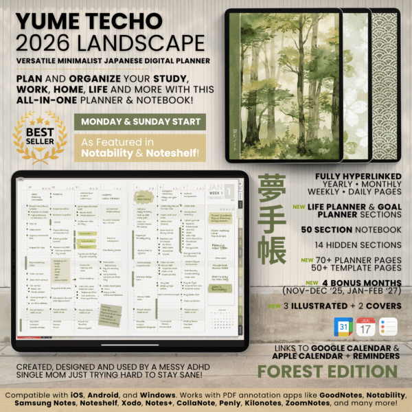 1. Title 2026 Digital Planner Yume Techo NozomuNoto Notebook Daily Weekly Monthly Calendar Japanese Multipurpose Minimalist ADHD Bullet Journal Hyperlinked PDF Goodnotes Notability Landscape Android iPad Student Study Noteshelf Samsung Notes Hobonichi Noteful Penly Kilonotes Collanote Zoomnotes