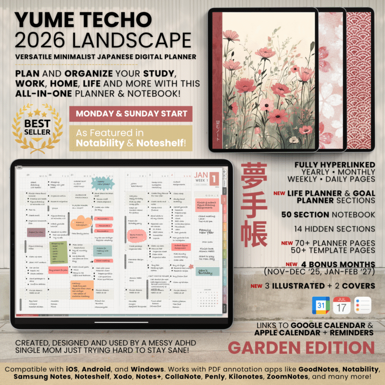 2026 Digital Planner Yume Techo NozomuNoto Notebook Daily Weekly Monthly Calendar Japanese Multipurpose Minimalist ADHD Bullet Journal Hyperlinked PDF Goodnotes Notability Landscape Android iPad Student Study Noteshelf Samsung Notes Hobonichi Noteful Penly Kilonotes Collanote Zoomnotes