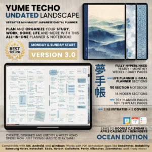 1. Title Undated Digital Planner Yume Techo NozomuNoto Notebook Daily Weekly Monthly Calendar Japanese Multipurpose Minimalist ADHD Bullet Journal Hyperlinked PDF Goodnotes Notability Landscape Android iPad Student Study Noteshelf Samsung Notes Hobonichi Noteful Penly Kilonotes Collanote Zoomnotes