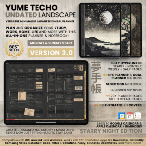 1. Title Undated Digital Planner Yume Techo NozomuNoto Notebook Daily Weekly Monthly Calendar Japanese Multipurpose Minimalist ADHD Bullet Journal Hyperlinked PDF Goodnotes Notability Landscape Android iPad Student Study Noteshelf Samsung Notes Hobonichi Noteful Penly Kilonotes Collanote Zoomnotes