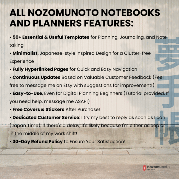 2026 Digital Planner Yume Techo NozomuNoto Notebook Daily Weekly Monthly Calendar Japanese Multipurpose Minimalist ADHD Bullet Journal Hyperlinked PDF Goodnotes Notability Landscape Android iPad Student Study Noteshelf Samsung Notes Hobonichi Noteful Penly Kilonotes Collanote Zoomnotes