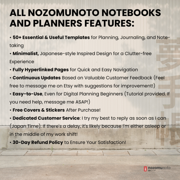 11. NozomuNoto Undated Digital Planner Yume Techo NozomuNoto Notebook Daily Weekly Monthly Calendar Japanese Multipurpose Minimalist ADHD Bullet Journal Hyperlinked PDF Goodnotes Notability Landscape Android iPad Student Study Noteshelf Samsung Notes Hobonichi Noteful Penly Kilonotes Collanote Zoomnotes