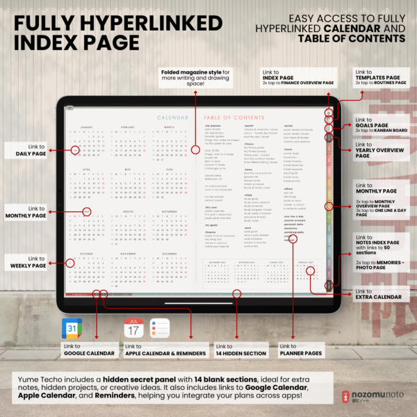 2. Index 2026 Digital Planner Yume Techo NozomuNoto Notebook Daily Weekly Monthly Calendar Japanese Multipurpose Minimalist ADHD Bullet Journal Hyperlinked PDF Goodnotes Notability Landscape Android iPad Student Study Noteshelf Samsung Notes Hobonichi Noteful Penly Kilonotes Collanote Zoomnotes