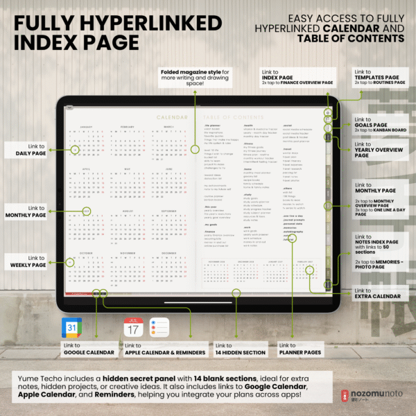 2. Index 2026 Digital Planner Yume Techo NozomuNoto Notebook Daily Weekly Monthly Calendar Japanese Multipurpose Minimalist ADHD Bullet Journal Hyperlinked PDF Goodnotes Notability Landscape Android iPad Student Study Noteshelf Samsung Notes Hobonichi Noteful Penly Kilonotes Collanote Zoomnotes