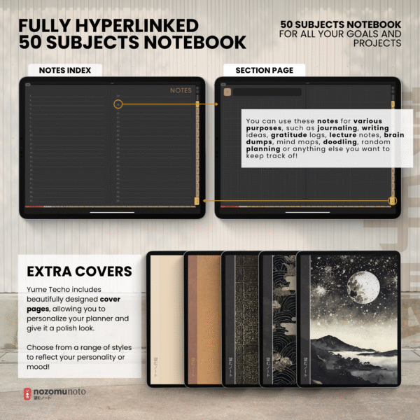 2026 Digital Planner Yume Techo NozomuNoto Notebook Daily Weekly Monthly Calendar Japanese Multipurpose Minimalist ADHD Bullet Journal Hyperlinked PDF Goodnotes Notability Landscape Android iPad Student Study Noteshelf Samsung Notes Hobonichi Noteful Penly Kilonotes Collanote Zoomnotes