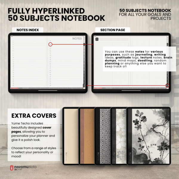 2026 Digital Planner Yume Techo NozomuNoto Notebook Daily Weekly Monthly Calendar Japanese Multipurpose Minimalist ADHD Bullet Journal Hyperlinked PDF Goodnotes Notability Landscape Android iPad Student Study Noteshelf Samsung Notes Hobonichi Noteful Penly Kilonotes Collanote Zoomnotes