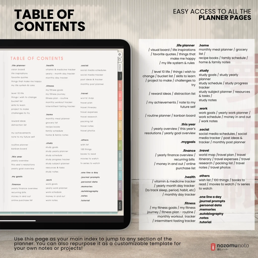 Yume Techo Undated Landscape Light Garden table of contents preview.
