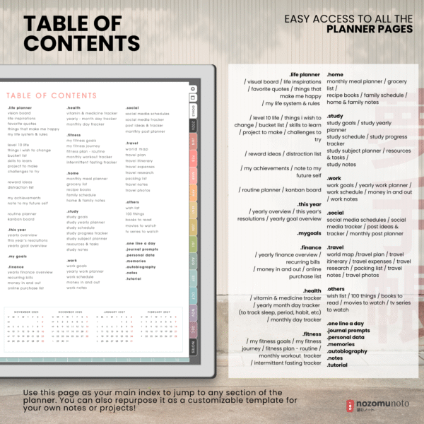 5. Table of contents Yume Techo 2026 Landscape E-Reader Edition