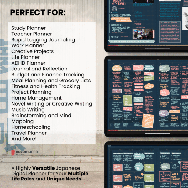 2026 Digital Planner Yume Techo NozomuNoto Notebook Daily Weekly Monthly Calendar Japanese Multipurpose Minimalist ADHD Bullet Journal Hyperlinked PDF Goodnotes Notability Landscape Android iPad Student Study Noteshelf Samsung Notes Hobonichi Noteful Penly Kilonotes Collanote Zoomnotes