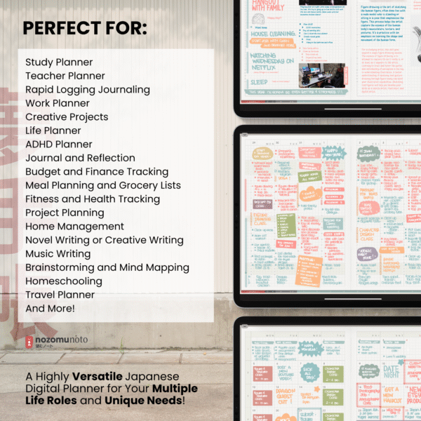 6. Perfect For Undated Digital Planner Yume Techo NozomuNoto Notebook Daily Weekly Monthly Calendar Japanese Multipurpose Minimalist ADHD Bullet Journal Hyperlinked PDF Goodnotes Notability Landscape Android iPad Student Study Noteshelf Samsung Notes Hobonichi Noteful Penly Kilonotes Collanote Zoomnotes