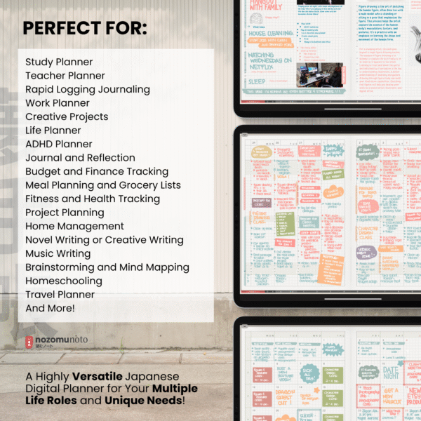 6. Perfect For Undated Digital Planner Yume Techo NozomuNoto Notebook Daily Weekly Monthly Calendar Japanese Multipurpose Minimalist ADHD Bullet Journal Hyperlinked PDF Goodnotes Notability Landscape Android iPad Student Study Noteshelf Samsung Notes Hobonichi Noteful Penly Kilonotes Collanote Zoomnotes