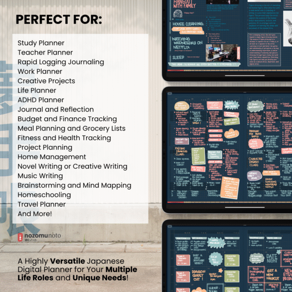 6. Perfect For Undated Digital Planner Yume Techo NozomuNoto Notebook Daily Weekly Monthly Calendar Japanese Multipurpose Minimalist ADHD Bullet Journal Hyperlinked PDF Goodnotes Notability Landscape Android iPad Student Study Noteshelf Samsung Notes Hobonichi Noteful Penly Kilonotes Collanote Zoomnotes